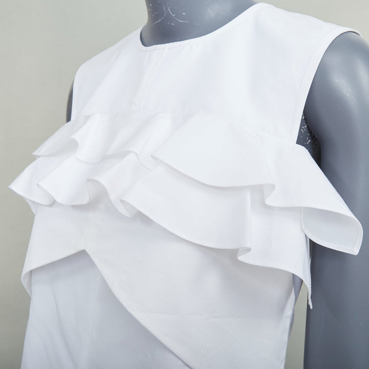 LOUIS VUITTON white poplin ruffle chest panel sleeveless top shirt FR38 M