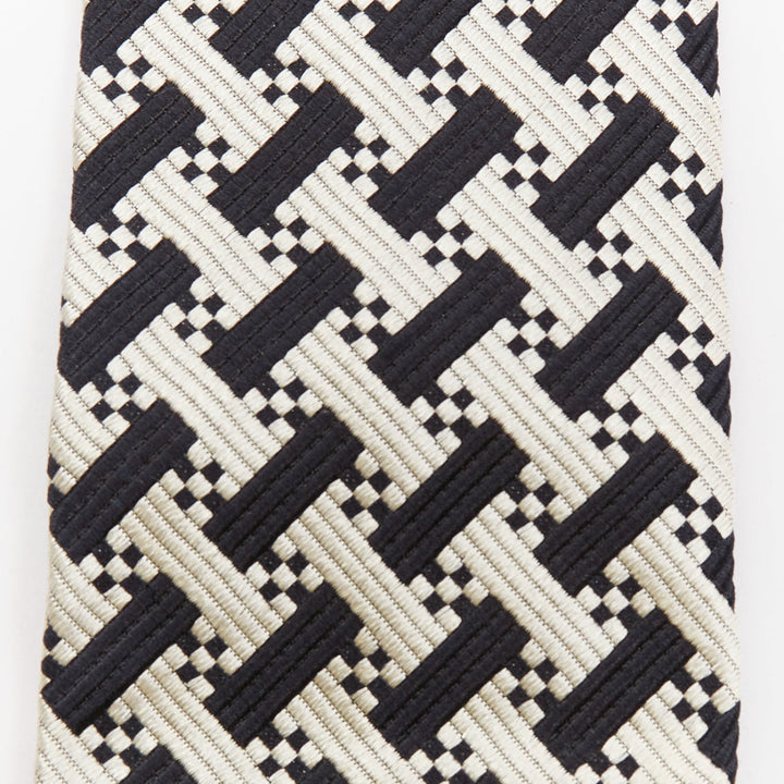 TOM FORD black white silk cotton geometric woven jacquard dress tie
