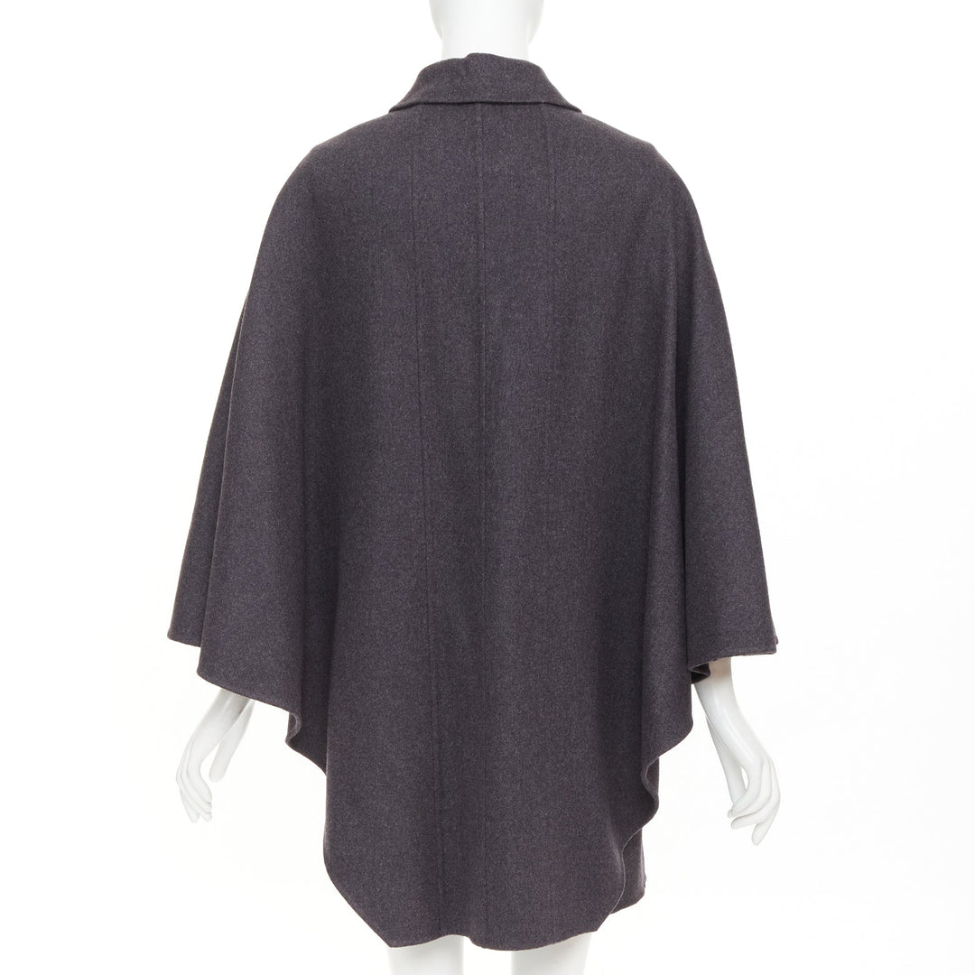 VALENTINO dark grey wool angora brown leather cape sleeve layered coat IT38 XS