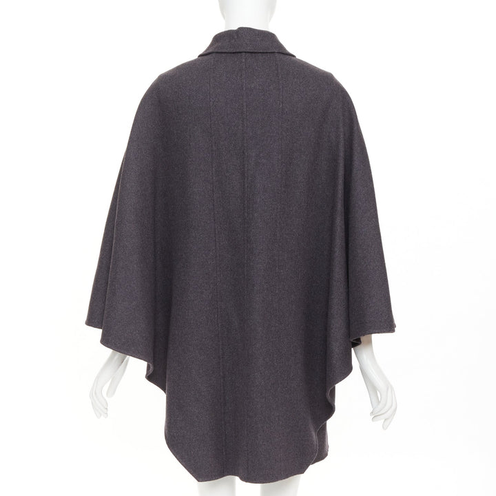 VALENTINO dark grey wool angora brown leather cape sleeve layered coat IT38 XS