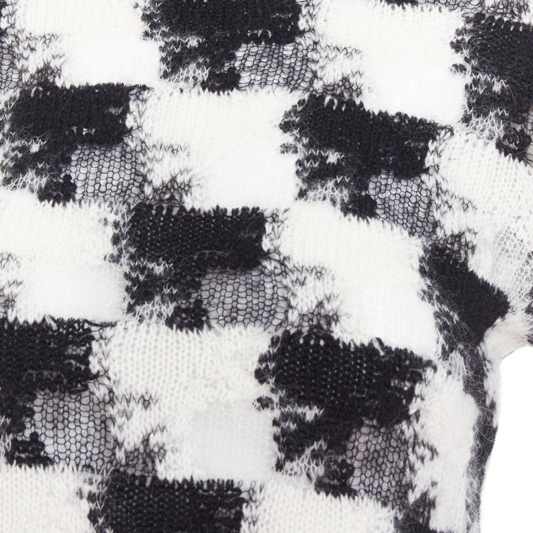 DIOR ChecknDior black white cashmere check sheer turtleneck sweater FR34 XS
