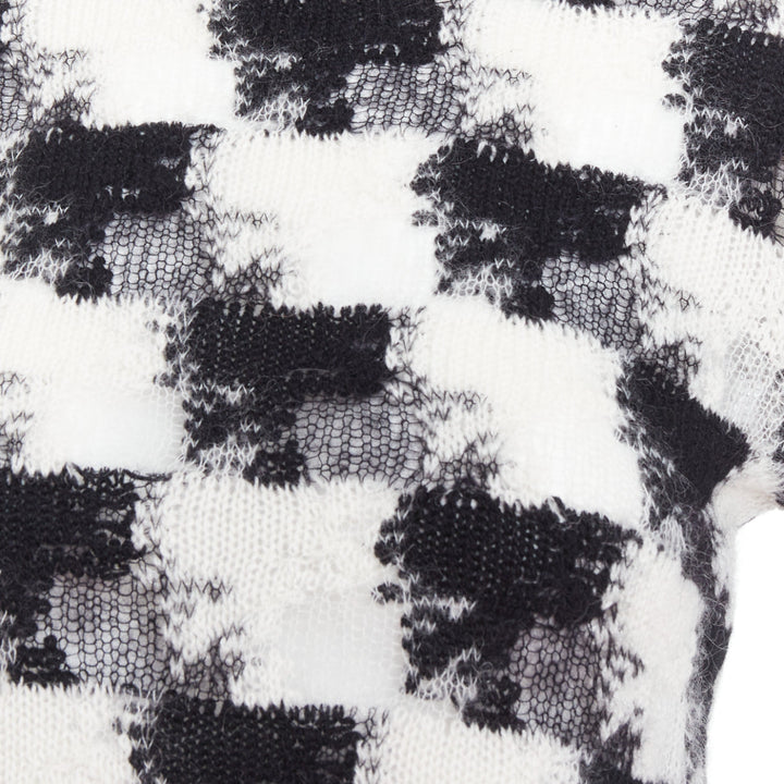 DIOR ChecknDior black white cashmere check sheer turtleneck sweater FR34 XS