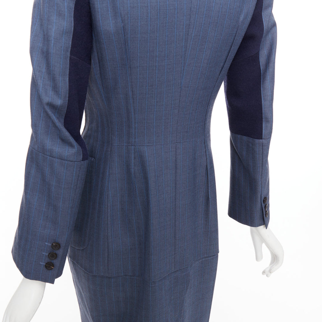 JUNYA WATANABE 2012 Runway blue wool pinstriped tromp loeil seam long coat S