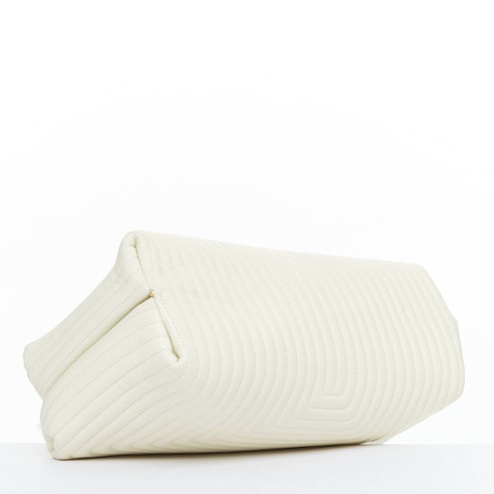 JIL SANDER Goji off white quilted topstitch leather kisslock oversize clutch bag