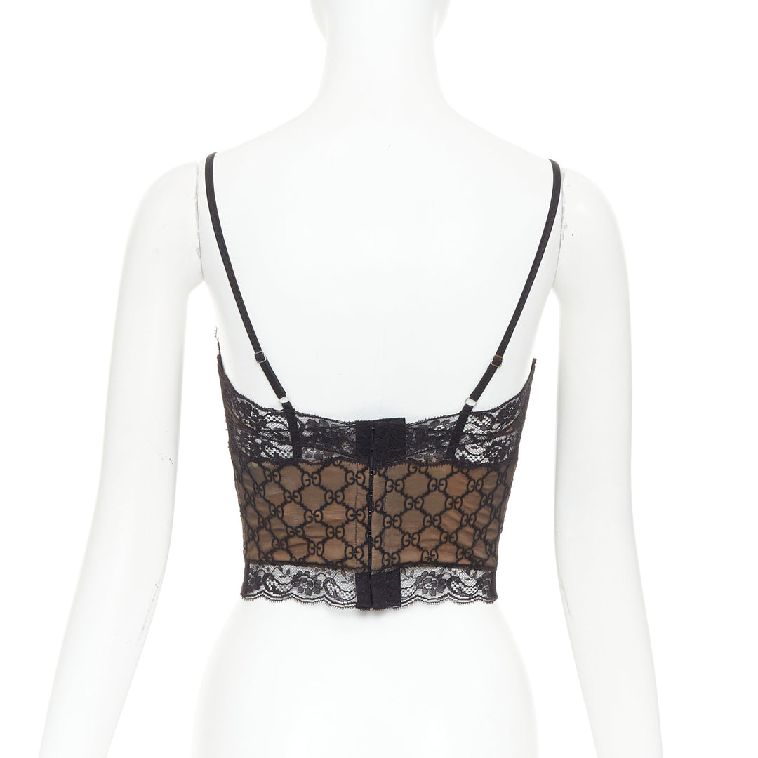 GUCCI 2023 Runway GG monogram stretch lace cropped cami top L