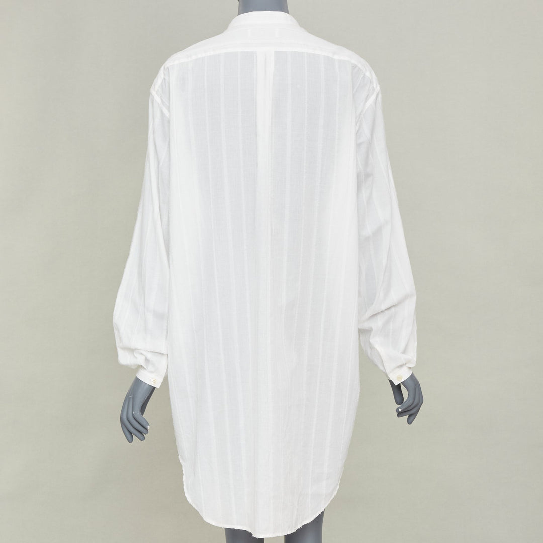 SAINT LAURENT 2017 crinkled striped tonal white cotton long tunic shirt FR38 M