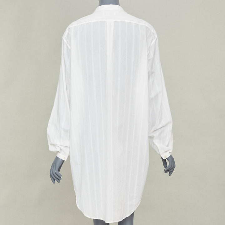 SAINT LAURENT 2017 crinkled striped tonal white cotton long tunic shirt FR38 M