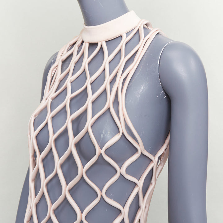 BALENCIAGA 2015 Runway pink satin 3D net high neck vest top