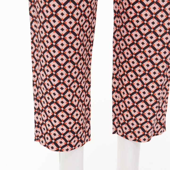 MARNI 100% silk black pink geometric print elastic waist cropped pants IT40 S