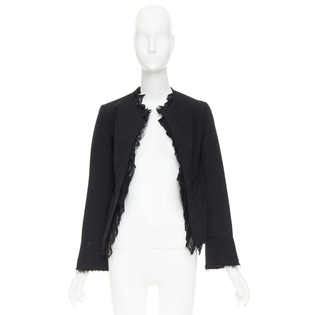 COMME DES GARCONS 2005 black wool lace mousseline open ruffle cropped jacket S