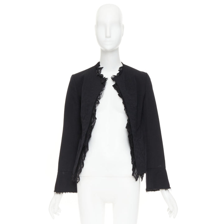 COMME DES GARCONS 2005 black wool lace mousseline open ruffle cropped jacket S