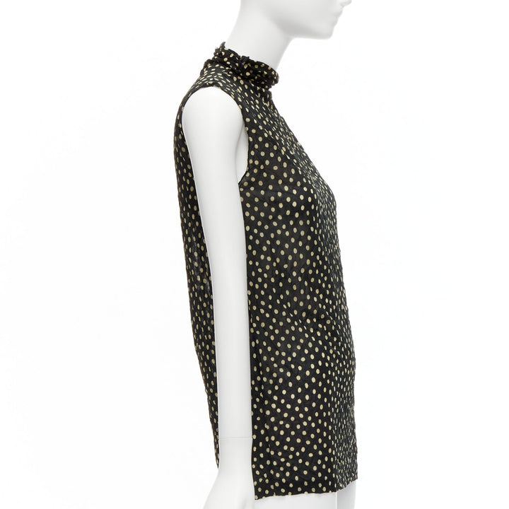 ISSEY MIYAKE Vintage black yellow polka dot crinkle sheer high neck vest top S