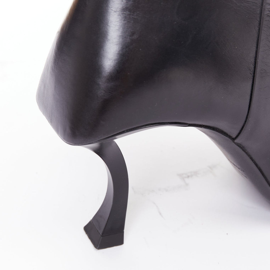 BALENCIAGA Hourglass black leather sculptural curved heel point ankle boots EU37