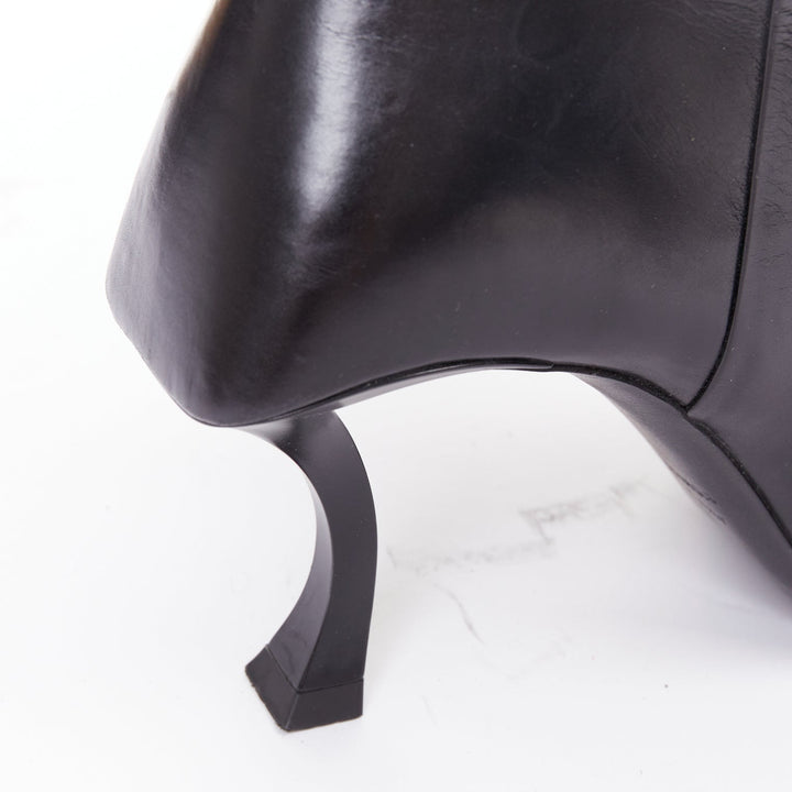 BALENCIAGA Hourglass black leather sculptural curved heel point ankle boots EU37