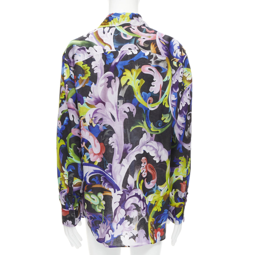 VERSACE 2021 Runway Baroccoflage colorful baroque floral linen shirt EU39 M