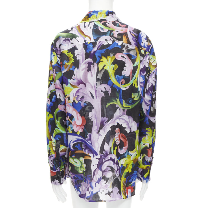 VERSACE 2021 Runway Baroccoflage colorful baroque floral linen shirt EU39 M