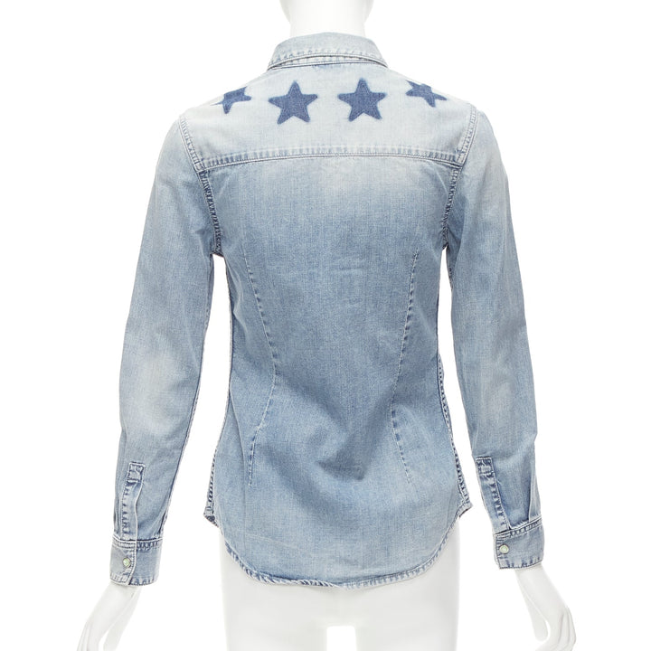 GIVENCHY Riccardo Tisci blue distressed denim star collar dress shirt FR36 S
