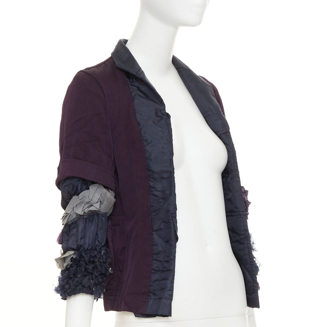 COMME DES GARCONS 1999 Vintage Reversible navy ruffle sleeve nylon crop jacket M