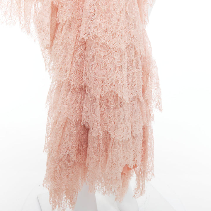 ALEXANDER MCQUEEN 2007 Runway pink lace leather cascade drape ruffle top IT38 XS