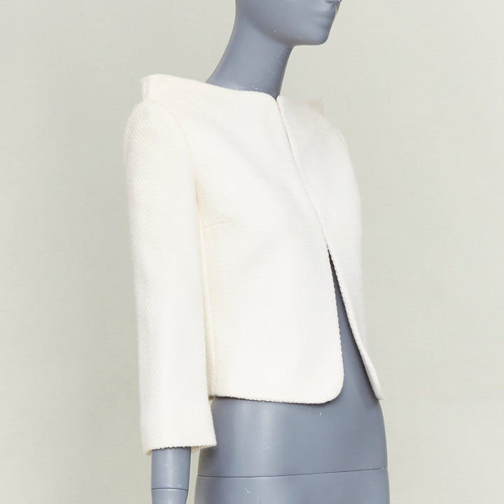 VERONIQUE LEROY 2015 cream textured wool boucle cropped blazer jacket FR36 S