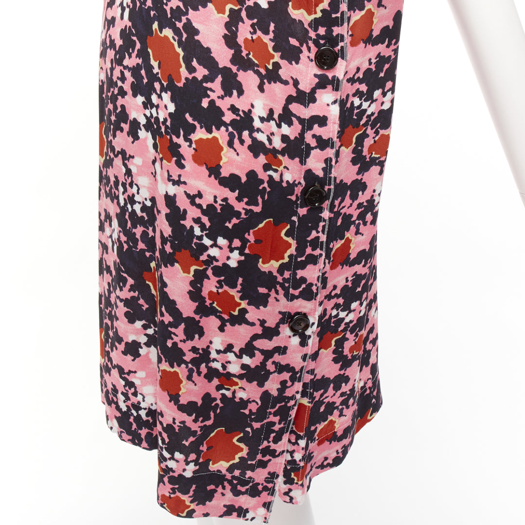 MARNI pink brown abstract splash print button slit side dress IT40 S