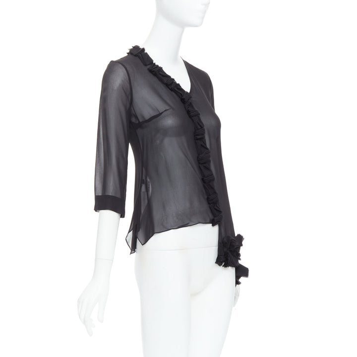 PEACHOO KREJBERG 10 CORSO COMO 100% silk black sheer blouse FR34 XS