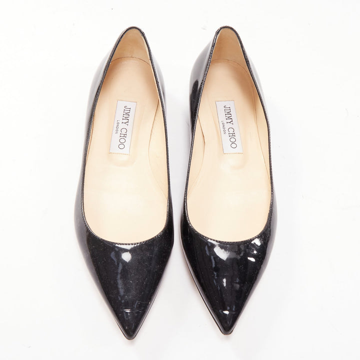 JIMMY CHOO black patent leather pointed toes flat shoes EU37