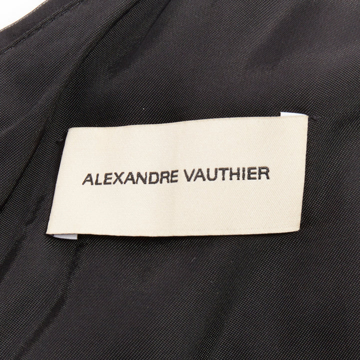 ALEXANDRE VAUTHIER SS2019 black chiffon silver crystal ruffle one shoulder dress