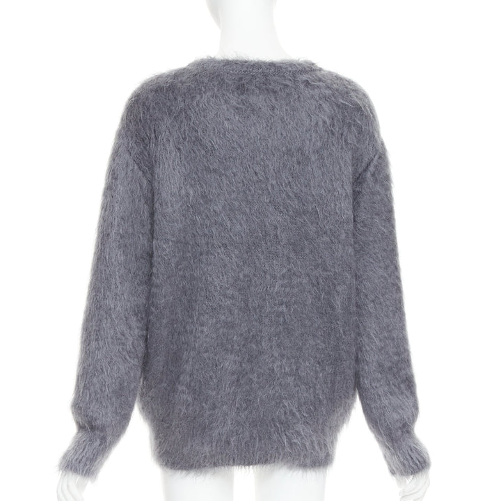 CHRISTIAN DIOR grey mohair silk black graphic fluffy long sleeve sweater FR36 S