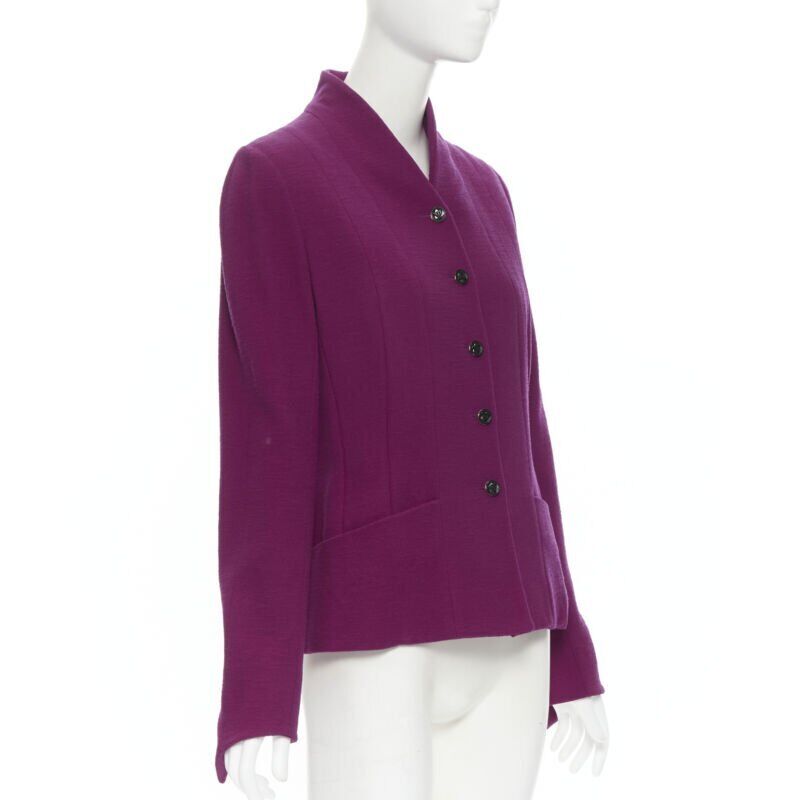 vintage KARL LAGERFELD purple wool graphic button paneled blazer skirt suit FR36