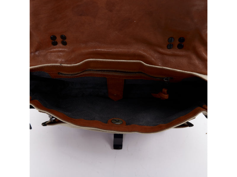 PROENZA SCHOULER PS1 beige canvas brown black leather top handle satchel bag
