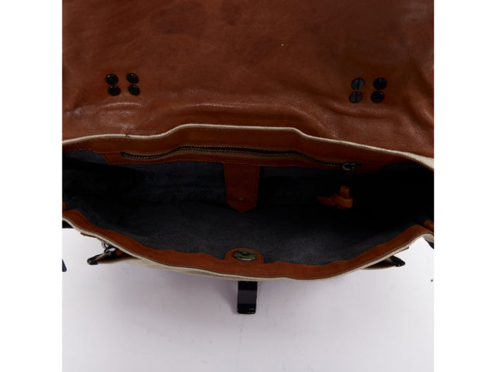 PROENZA SCHOULER PS1 beige canvas brown black leather top handle satchel bag