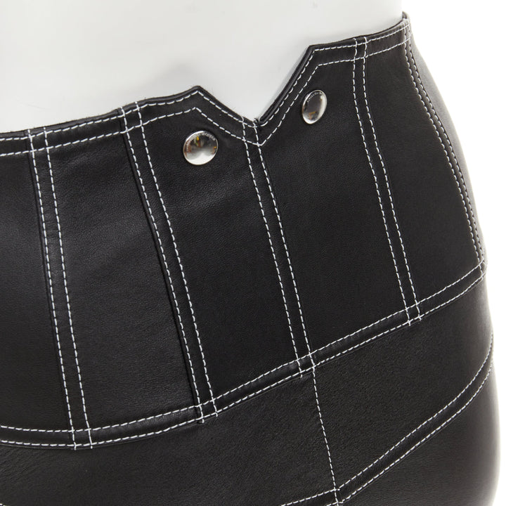 ALEXANDER MCQUEEN 2021 contrast stitch biker corset black leather pants IT38 XS