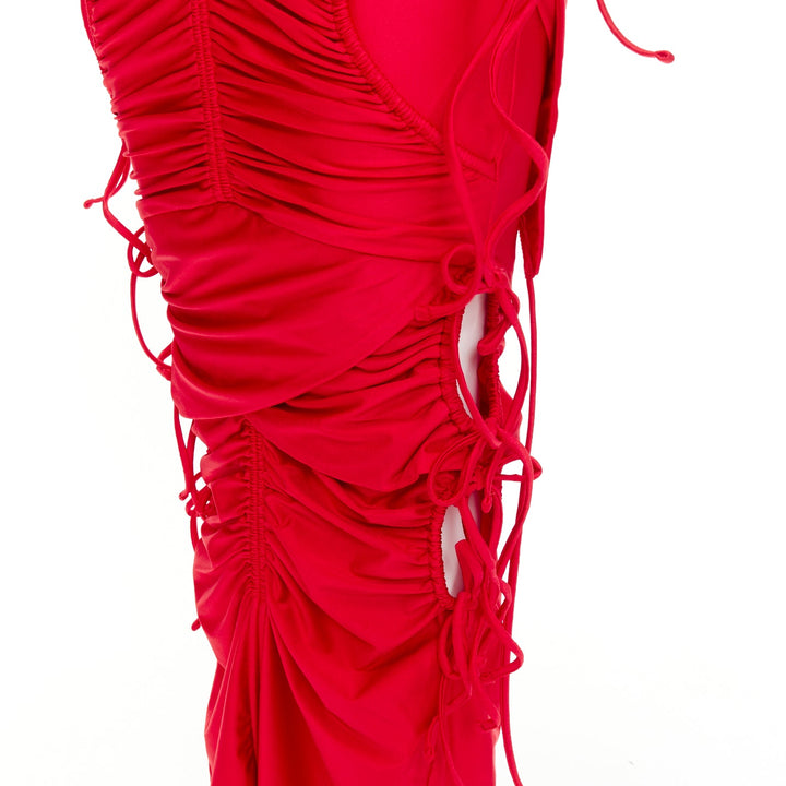 BALENCIAGA Demna 2023 Runway red patched bikini ribbon tie maxi dress FR34