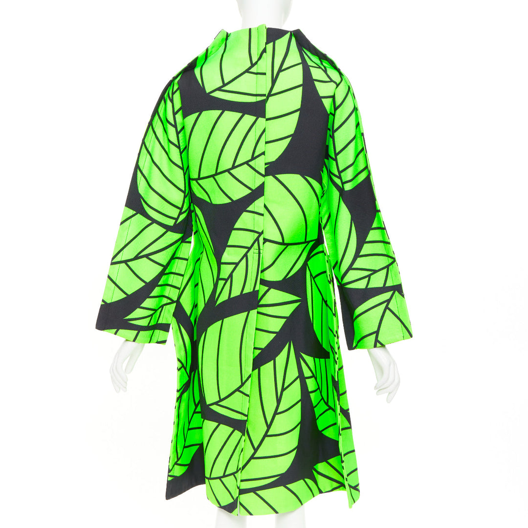 COMME DES GARCONS 2022 black green leaf 2D oversized structured canvas coat S