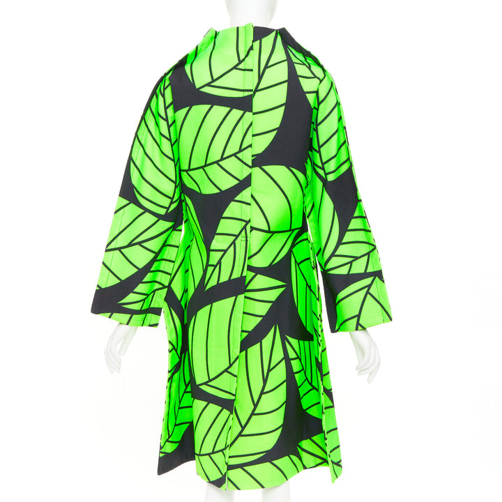 COMME DES GARCONS 2022 black green leaf 2D oversized structured canvas coat S