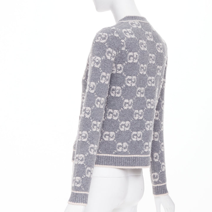 GUCCI 2021 grey cream GG Supreme jacquard boucle wool cardigan jacket IT40 S