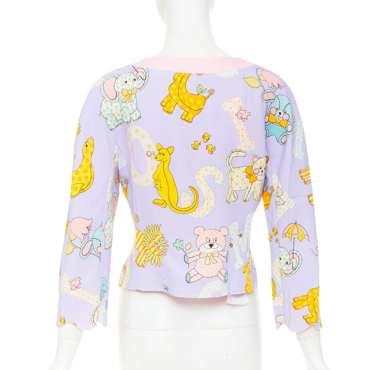 MOSCHINO COUTURE! 2022 Runway Calico Animals purple pink bow crop jacket IT44 L