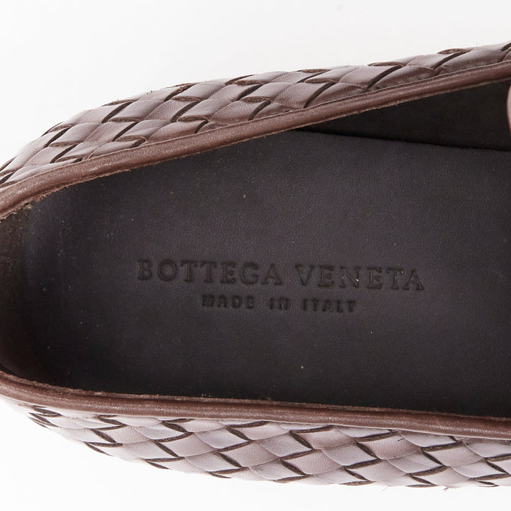 BOTTEGA VENETA brown intrecciato woven leather dress loafers shoes EU40