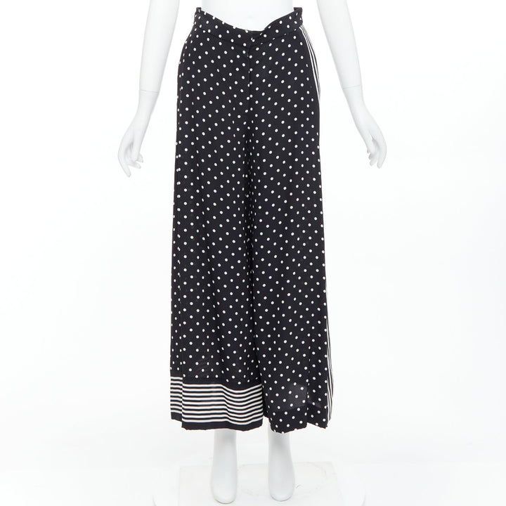 STELLA MCCARTNEY 2016 black white 100% silk polka dot striped pants IT36 XXS