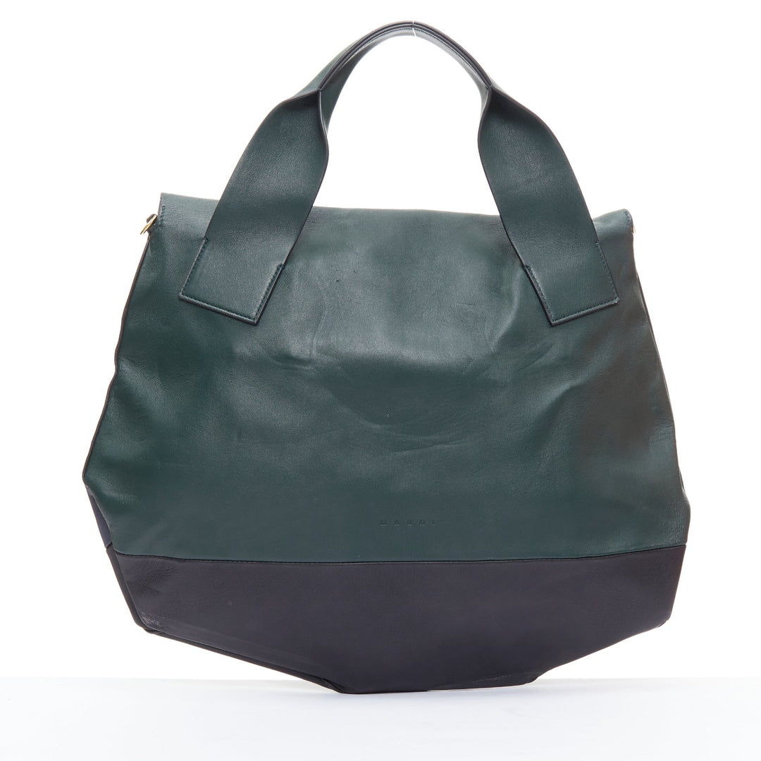 MARNI green navy black tricolor colorblock satchel flap bag