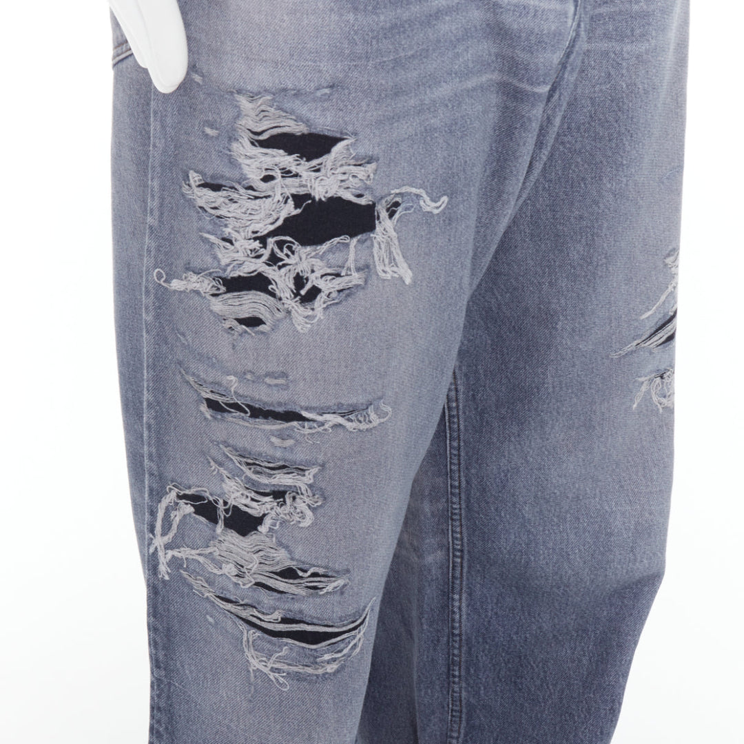 BALENCIAGA Demna 2023 blue tromp loeil jean printed wide leg sweatpants S