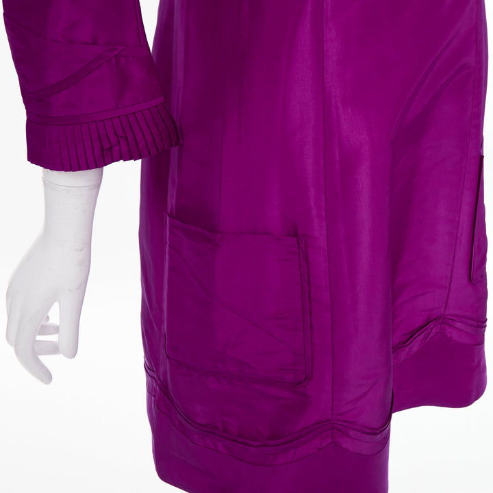 DIANE VON FURSTENBERG Madrid fuchsia silk pleated cuff scallop mini dress US4 S