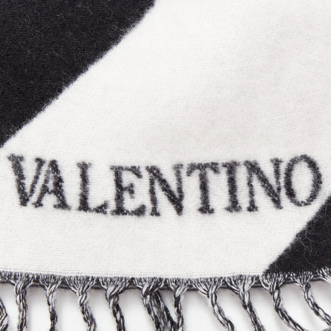 VALENTINO black white stripes logo double layer poncho scarf top