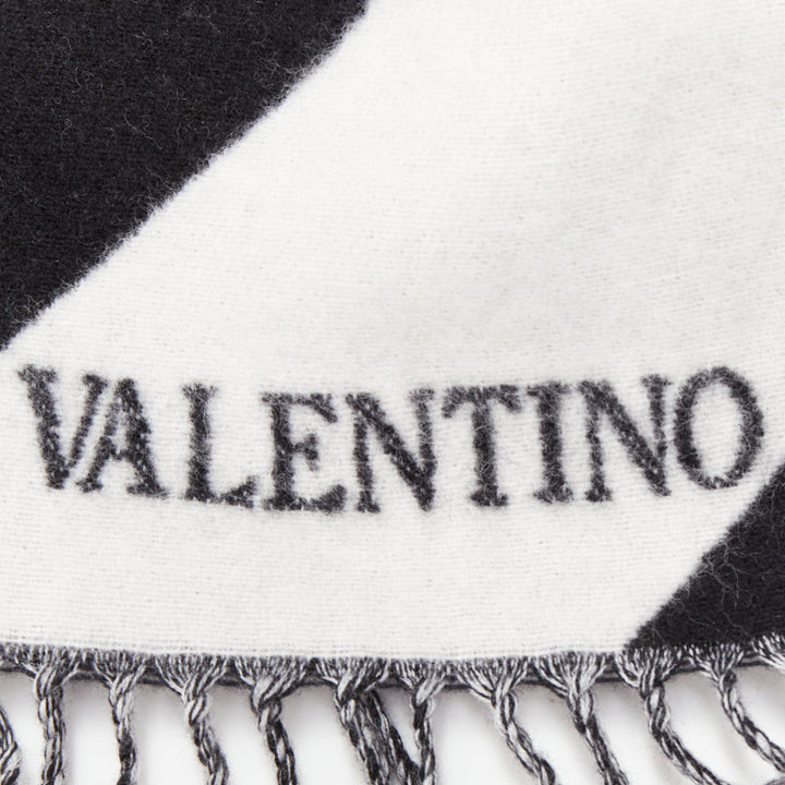 VALENTINO black white stripes logo double layer poncho scarf top