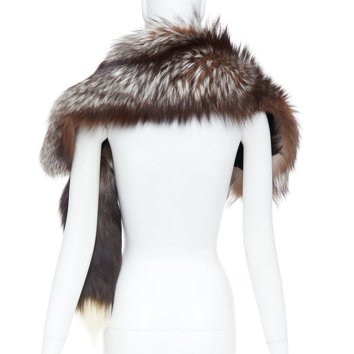DOLCE GABBANA Volpe Frost silver fox fur tail asymmetry statement shawl capelet