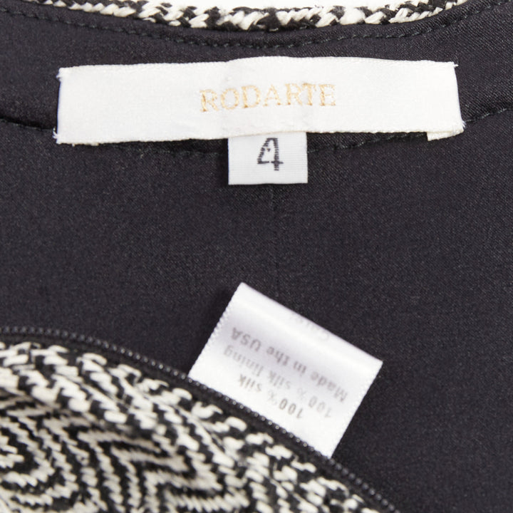 RODARTE Vintage grey Trompe loeil Herringbone silk pleated mini dress US4 S