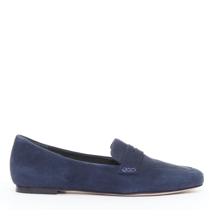 PORTE PAIRE navy suede leather classic minimal loafer flats EU36