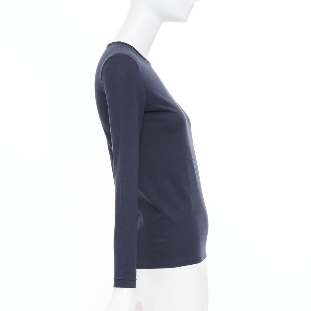 THE ROW black long sleeve seam back soft cotton jersey basic crew neck top XS