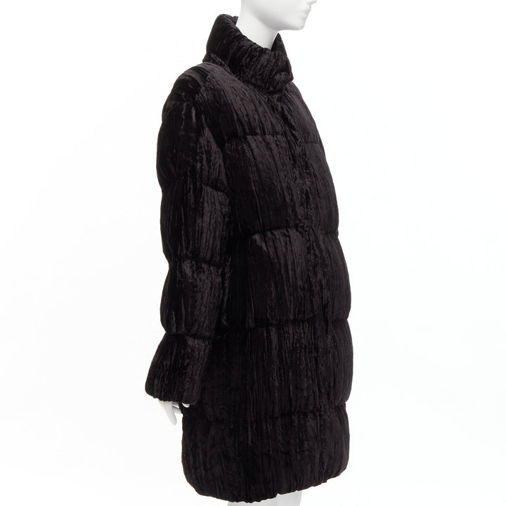 ANAIS JOURDEN black crimped velvet high neck puffer coat jacket FR38 M